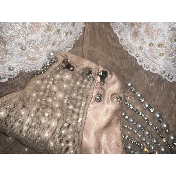 Sherri Hill SZ 10- 1338 Ivory Lace Pearl Neck‎ Back Mesh Ballgown Wedding Dress - Picture 8 of 12